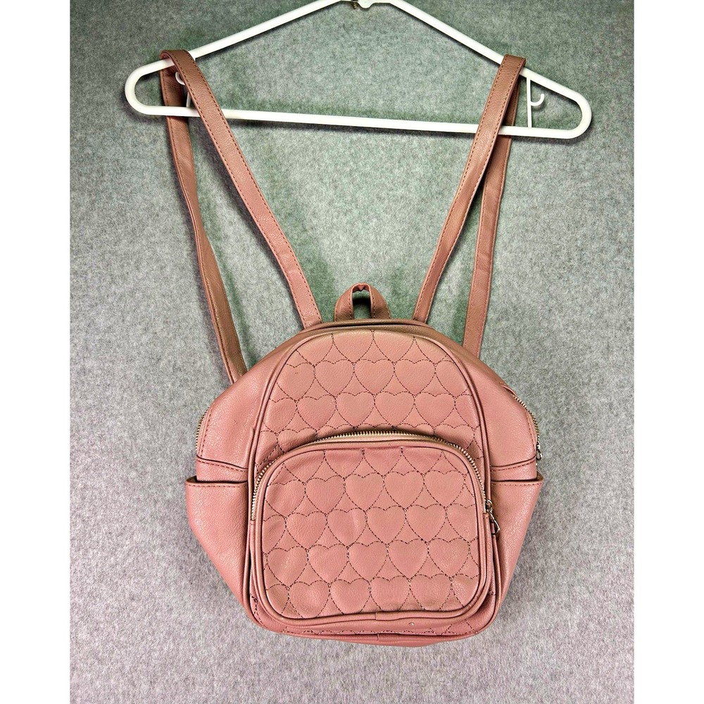 Under One Sky Pink Quilted Heart Mini Backpack Purse Zip, Adjustable Straps